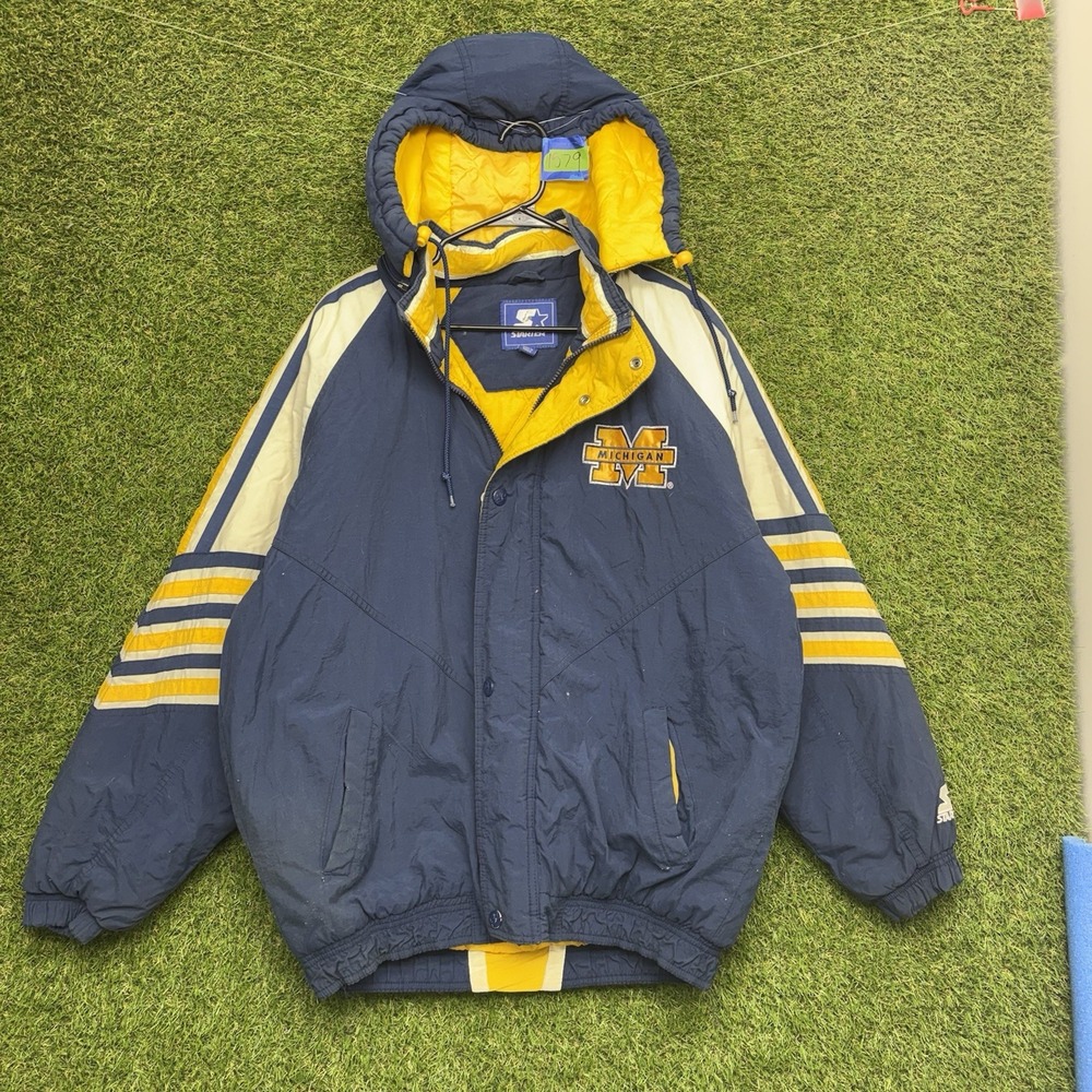 Vtg Michigan Wolverines Starter Jacket Mens Medium Puffer NCAA 90s Basketball